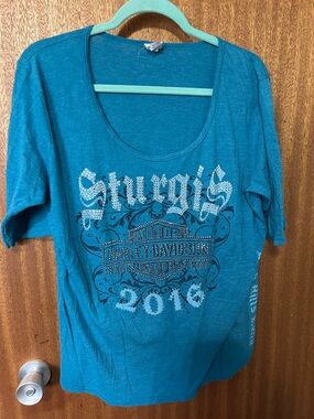 Harley-Davidson Teal and Gold Graphic Tee